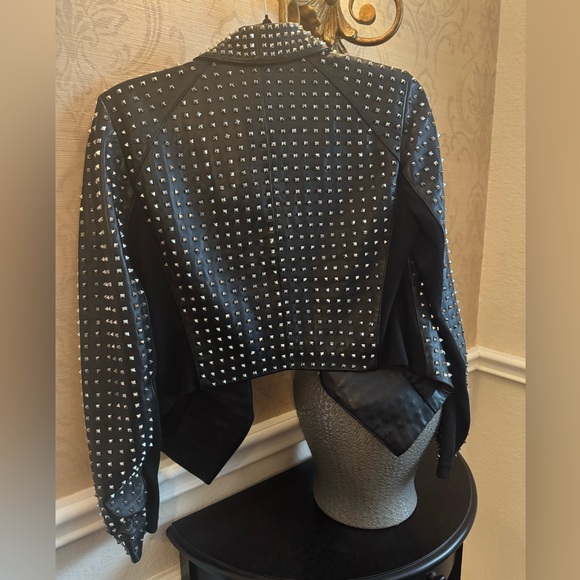 Alice and Olivia “Harvey Silver Studded Black Leather Jacket” - Picture 8 of 12